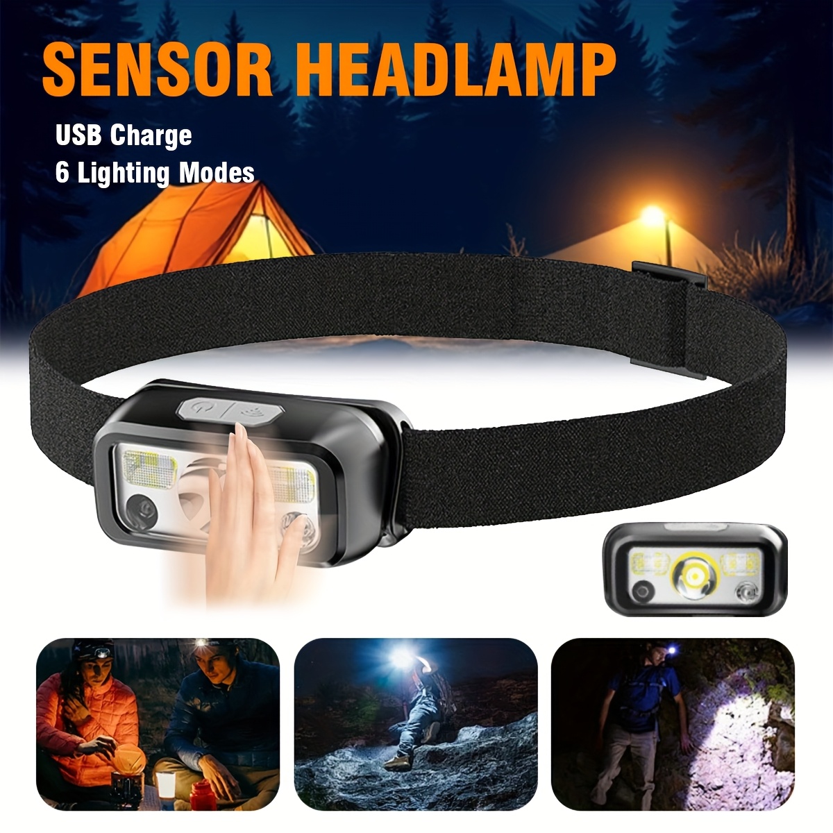 Fishing Headlamp - Powerful COB LED Sensor Headlamp USB